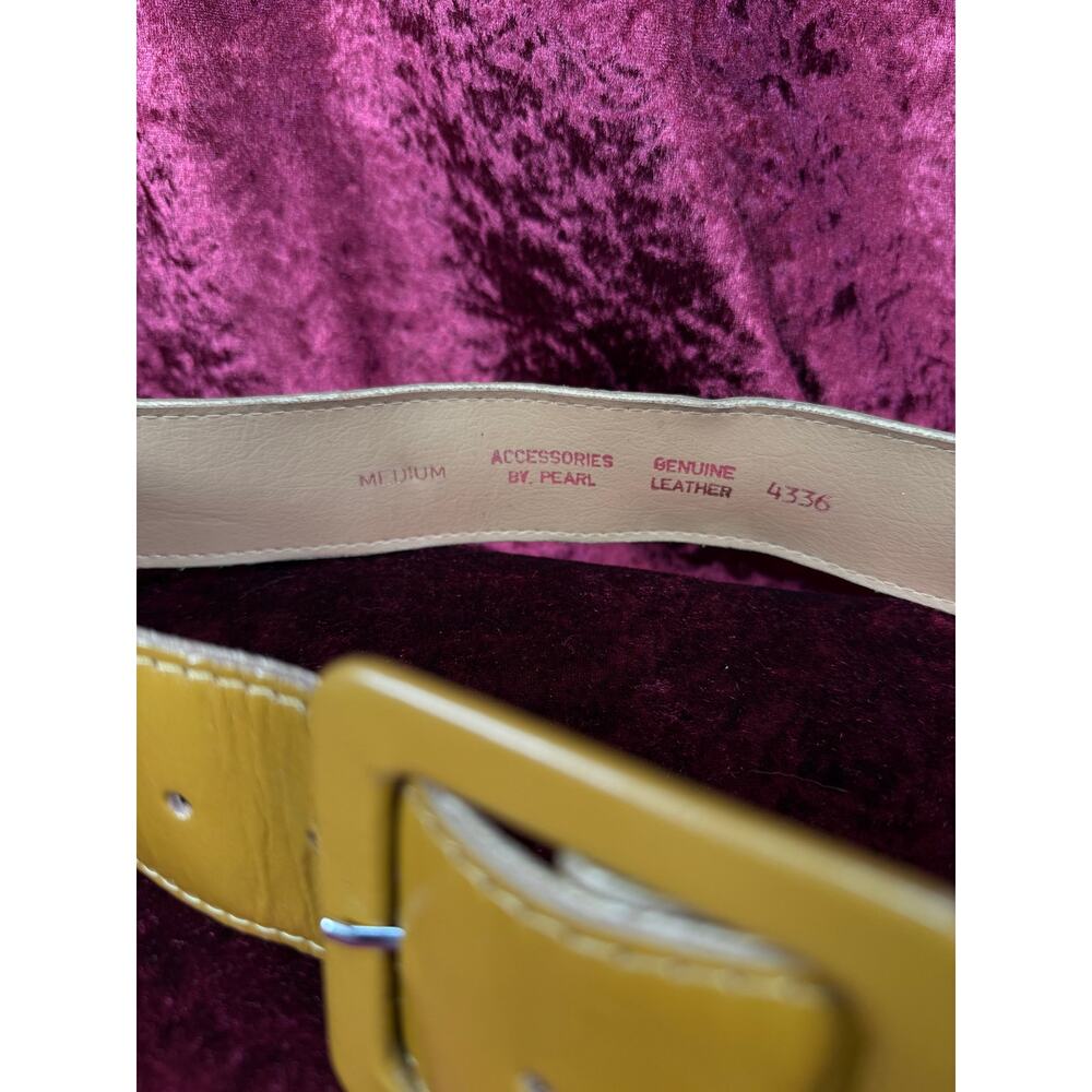 Vintage 1980s Leather Waist Belt Dark Mustard Yellow Accessories By Pearl Medium - Picture 4 of 5